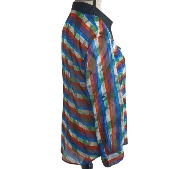 Rachel Roy Womens Size 6 Sheer Multicolor Stripe Button Front Blouse Top - Picture 4 of 8